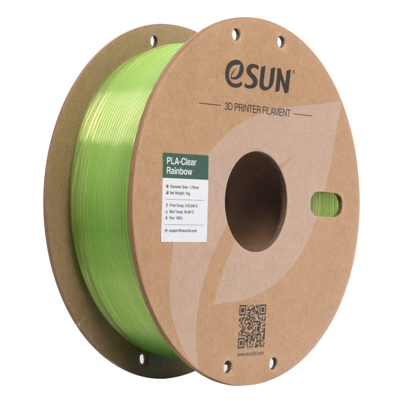 eSUN PLA-Clear Rainbow plastikas 1.75mm 1kg Žalia-kristalinė – Itin skaidrus, krištolinio blizgesio vaivorykštinis gradientas