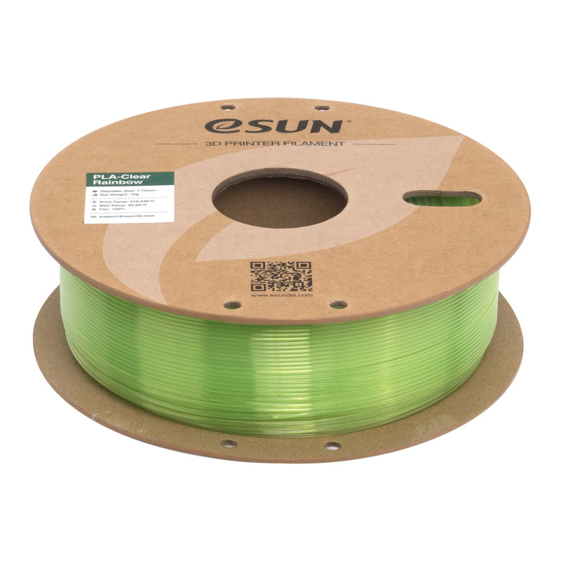 eSUN PLA-Clear Rainbow plastikas 1.75mm 1kg Žalia-kristalinė – Itin skaidrus, krištolinio blizgesio vaivorykštinis gradientas