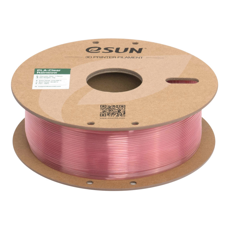 eSUN PLA-Clear Rainbow plastikas 1.75mm 1kg Rožinė-kristalinė – Itin skaidrus, krištolinio blizgesio vaivorykštinis gradientas